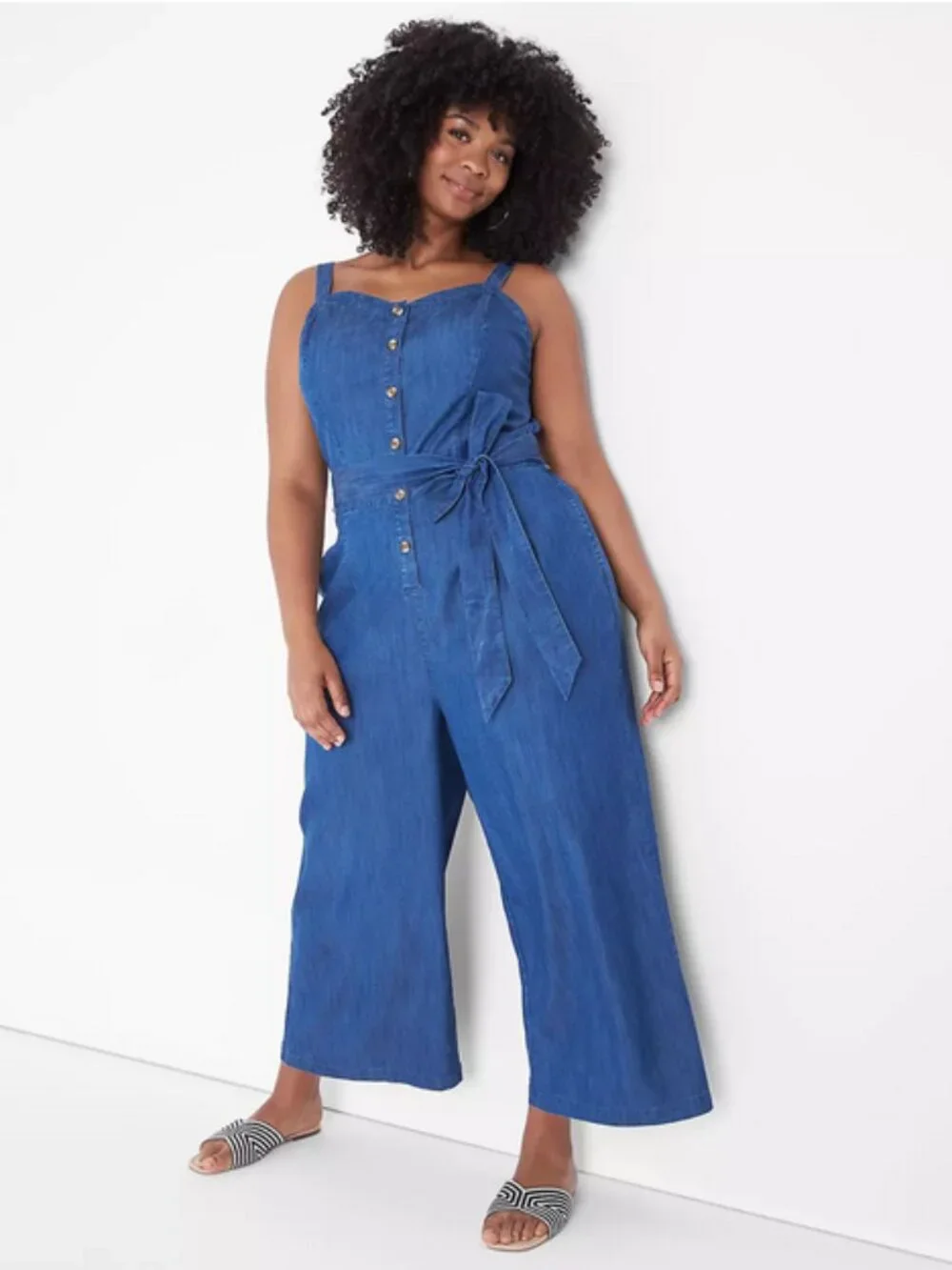 Sweetheart-Neck Chambray Crop Jumpsuit - Picture 1 of 3